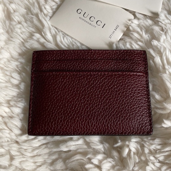 - NWT Gucci Zumi Burgundy Leather Card Holder Wallet Metal GG Logo 570679 … - Picture 5 of 9